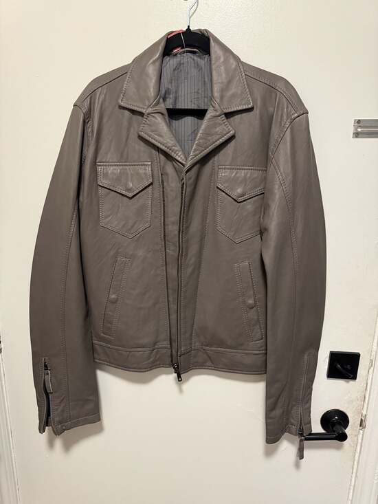 Levi's BLUE Men's Grey Lambskin Leather Biker Jacket with Pin Stripe Lining